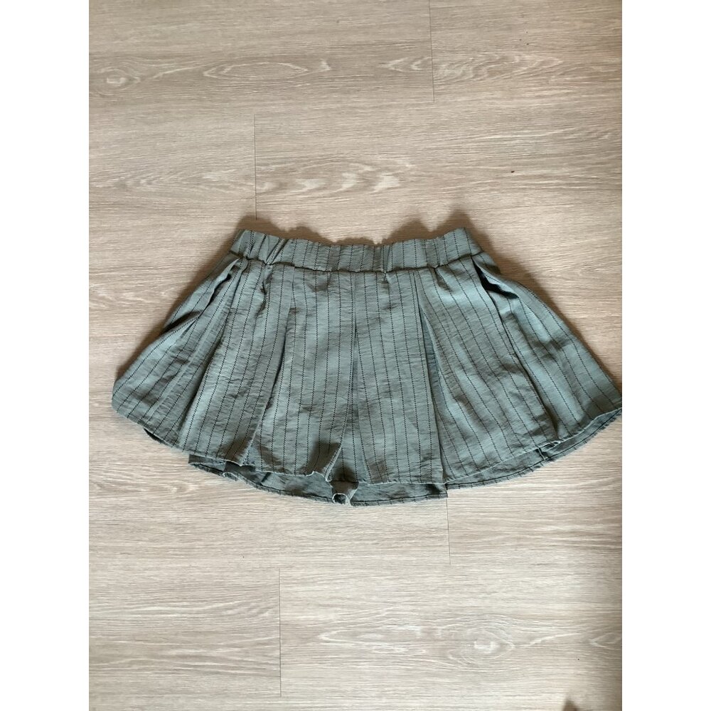 Love 83 Teal Green Black Striped Pleated Mini Skirt Women's Size XL